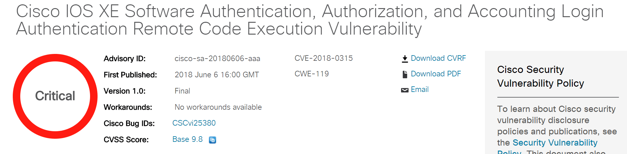 cisco ios xr software denial of service vulnerability