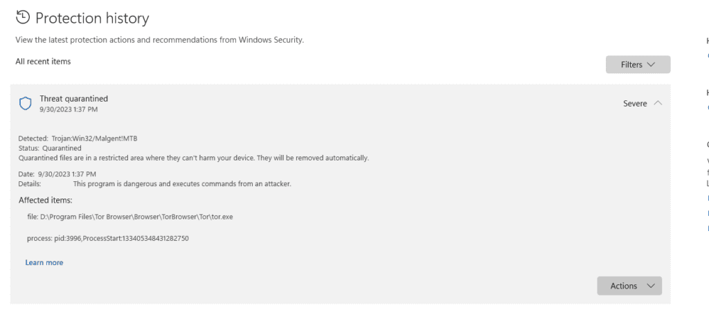 Microsoft Defender Tor Browser