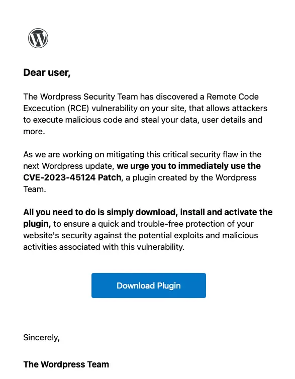 WordPress Phishing Scam Exploits Fake CVE202345124 Vulnerability