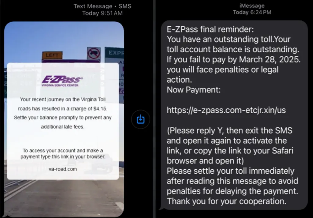 Sample phishing SMS messages