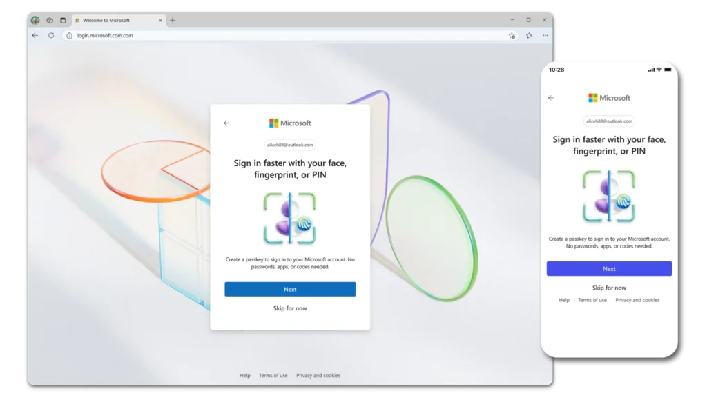 Passwordless login, Microsoft accounts