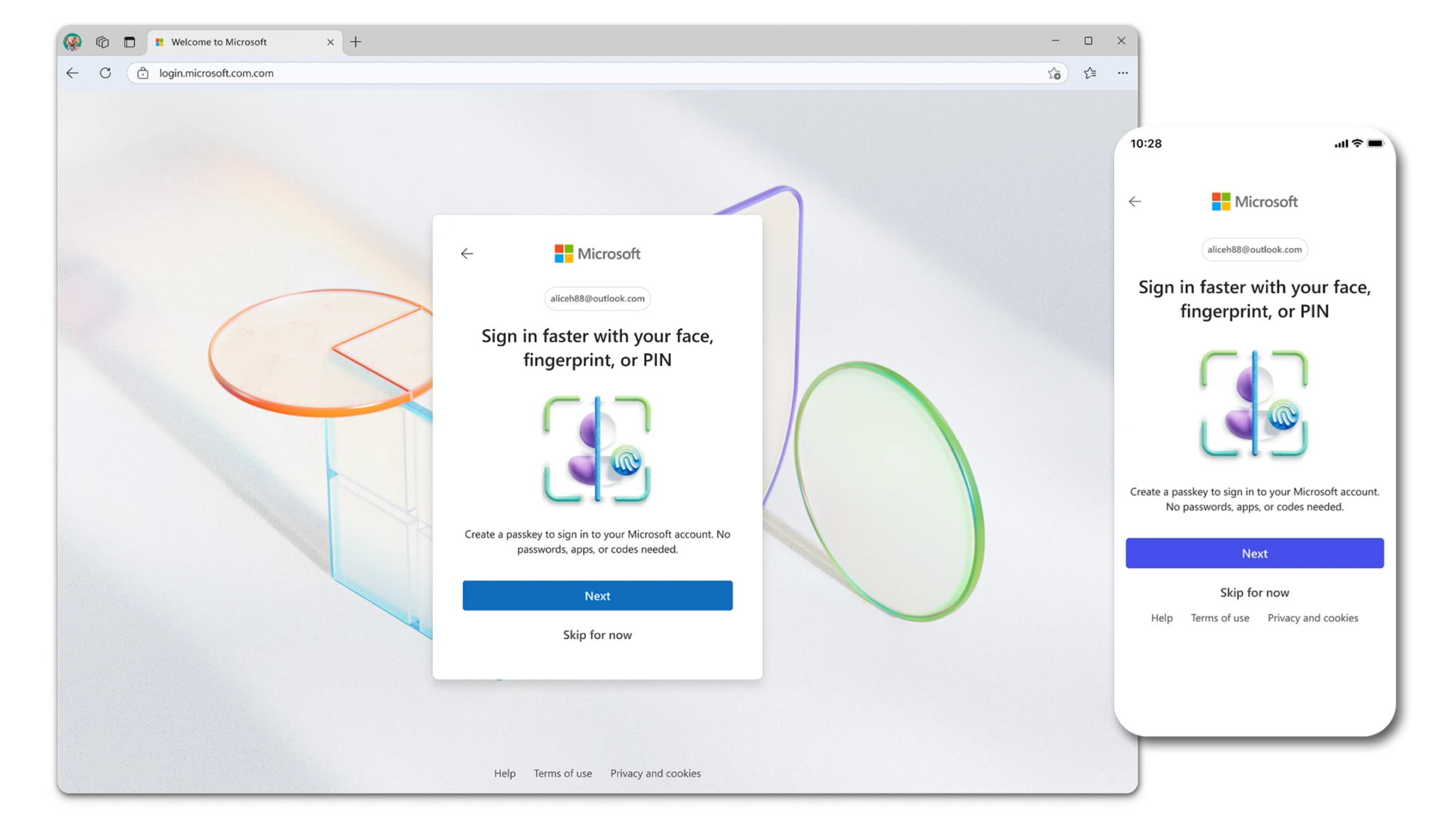 Passwordless login, Microsoft accounts