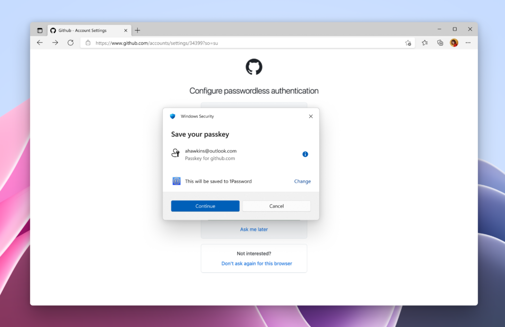 Windows 11 Passkeys, 1Password Integration