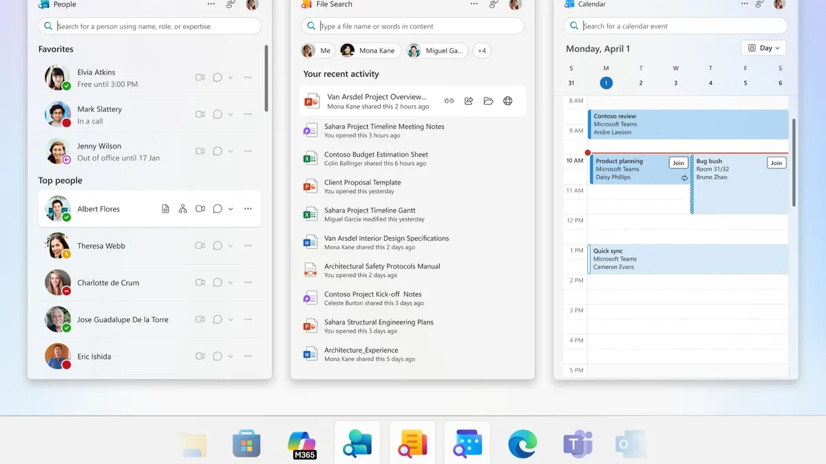 Microsoft 365 apps, Windows 11 taskbar