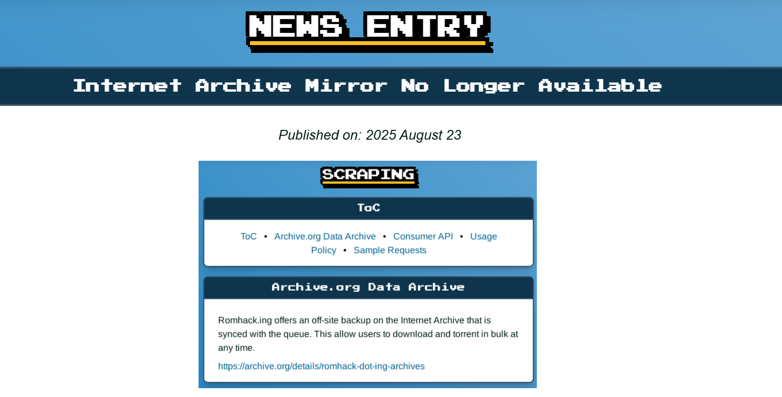 ROM hacking, Internet Archive