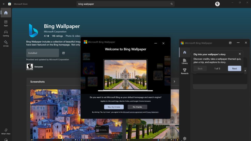 Bing Wallpaper, forced search