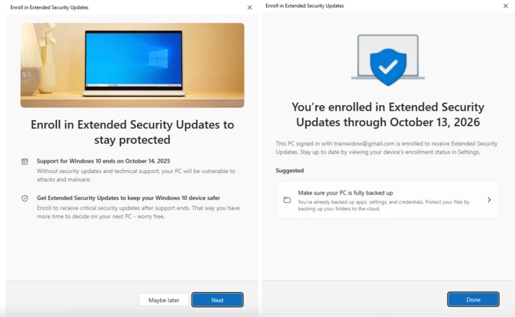 Windows 10 ESU, OneDrive Mandatory