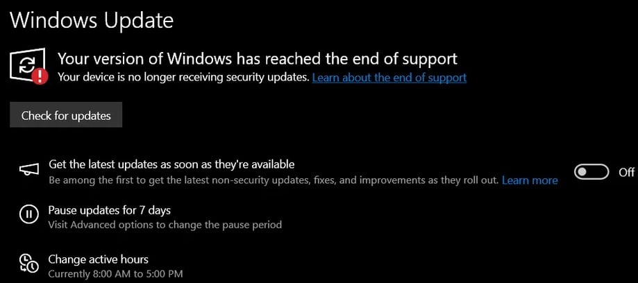 Windows 10 ESU, Support Notification Bug