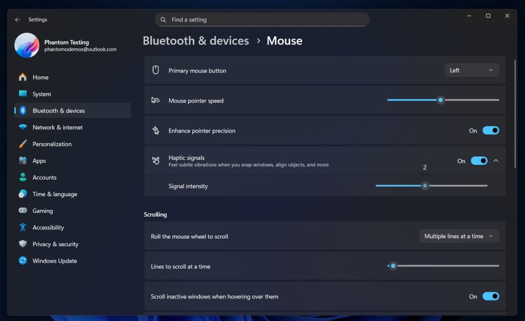 Windows 11 Haptic Haptic Signals