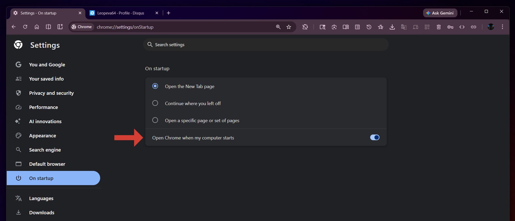 Google Chrome Canary startup toggle, Chrome foreground process boot 2026