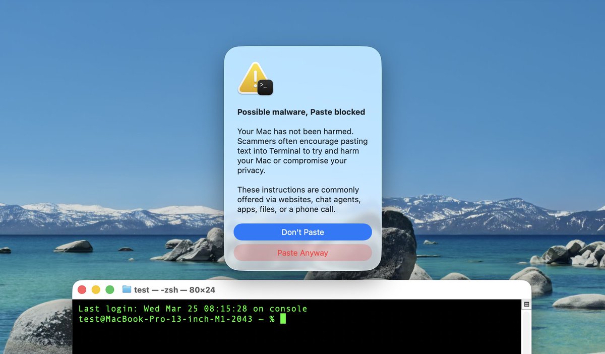 macOS Tahoe Terminal Paste Block