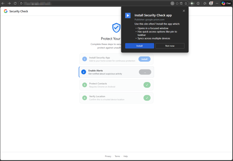 PWA Malware Google-prism