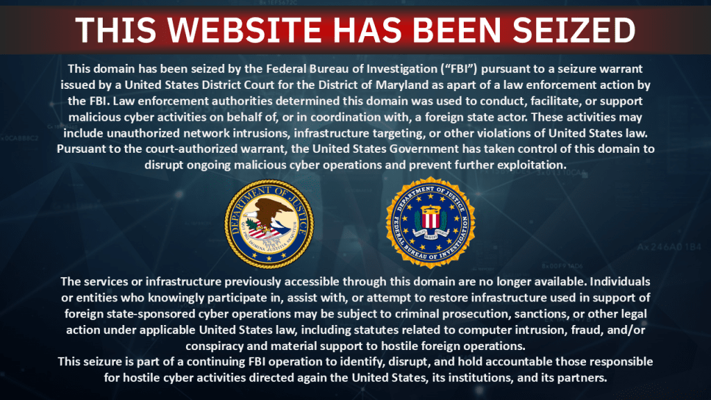 Iranian Cyberwarfare DOJ Domain Seizure