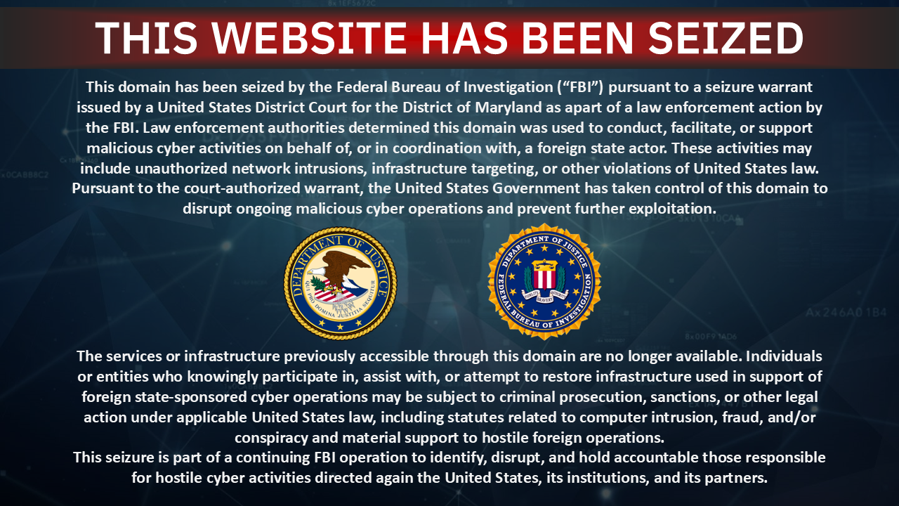 Iranian Cyberwarfare DOJ Domain Seizure