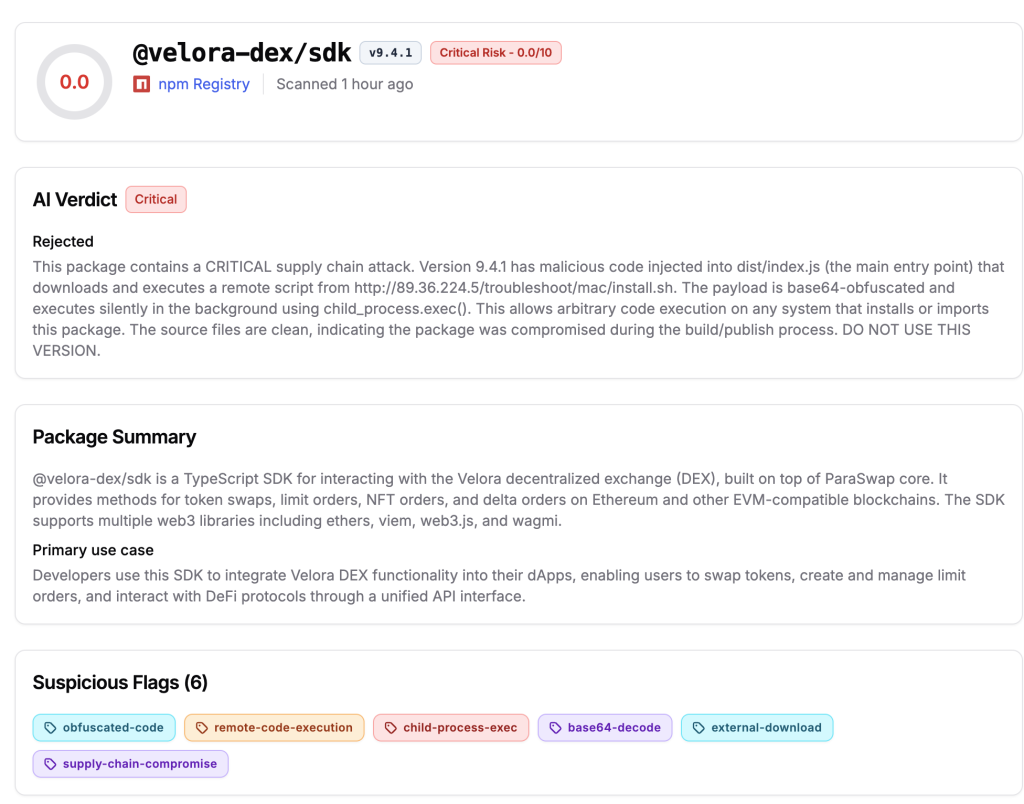 npm Supply Chain Attack @velora-dex/sdk Malware