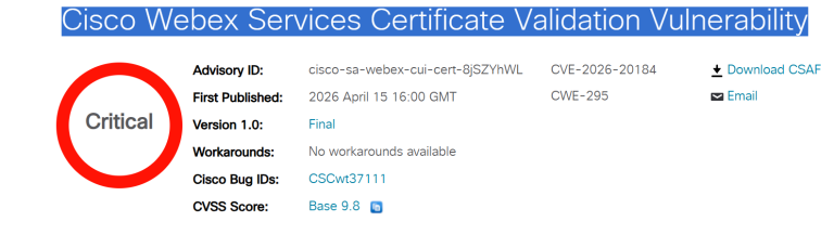 Cisco Webex SSO Webex Impersonation Flaw