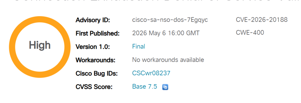Cisco NSO Denial of Service CVE-2026-20188