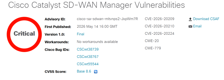 Cisco SD-WAN Manager Vulnerability CVE-2026-20224 XXE