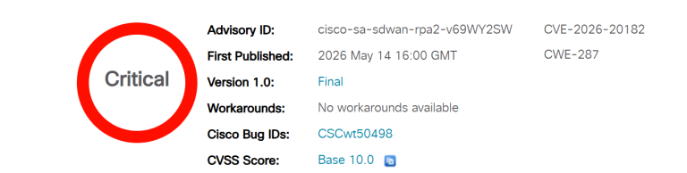 Cisco SD-WAN Exploited CVE-2026-20182 CVSS 10