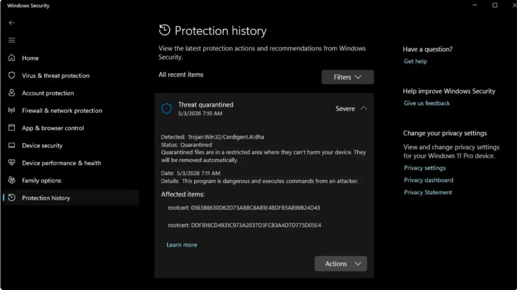 Microsoft Defender DigiCert false positive