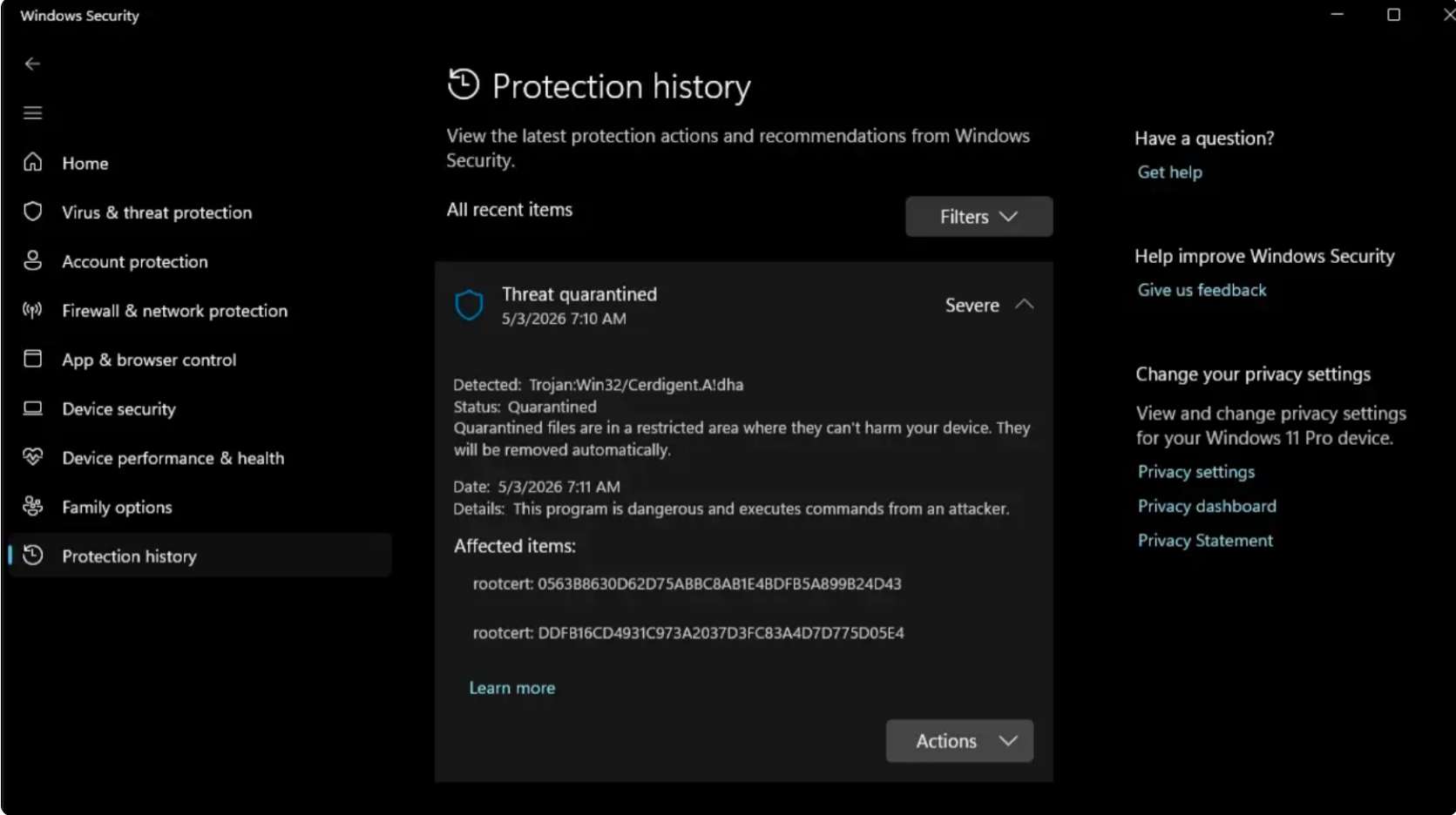 Microsoft Defender DigiCert false positive