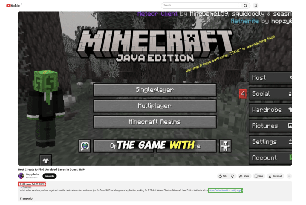 WeedHack malware campaign free Minecraft mods