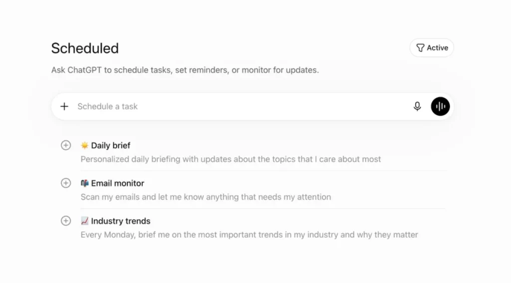 ChatGPT Scheduled Tasks feature transforming AI into an active agent
