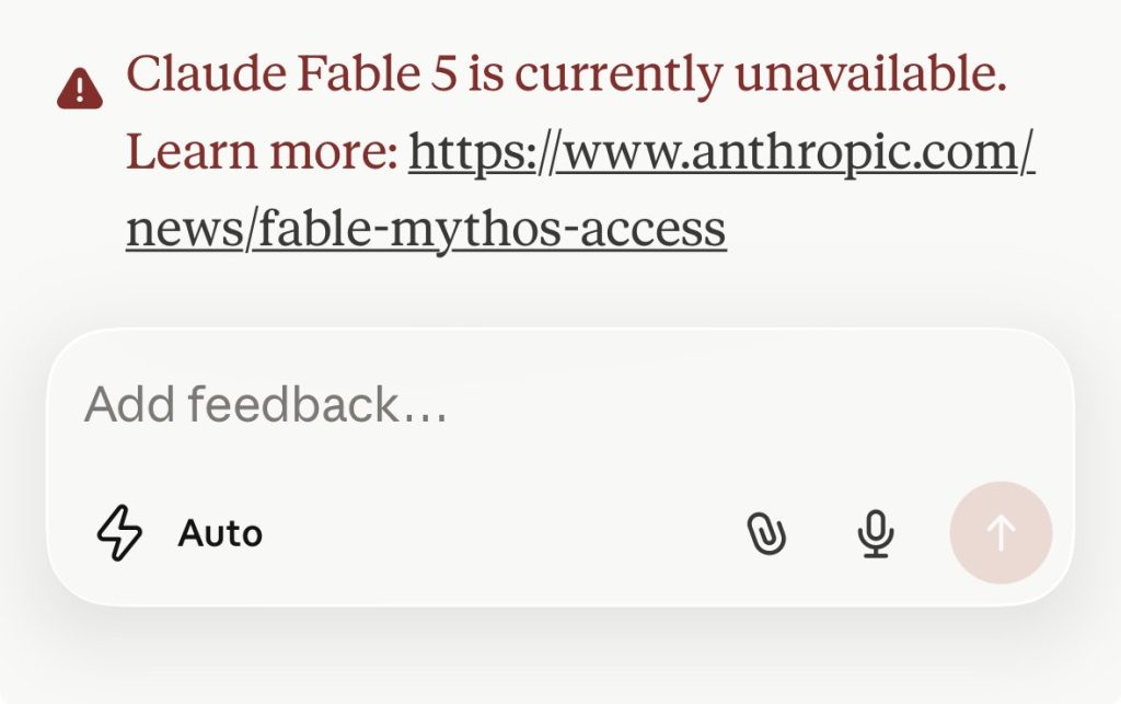 Claude Fable 5 return UI glitch interface on Anthropic platform