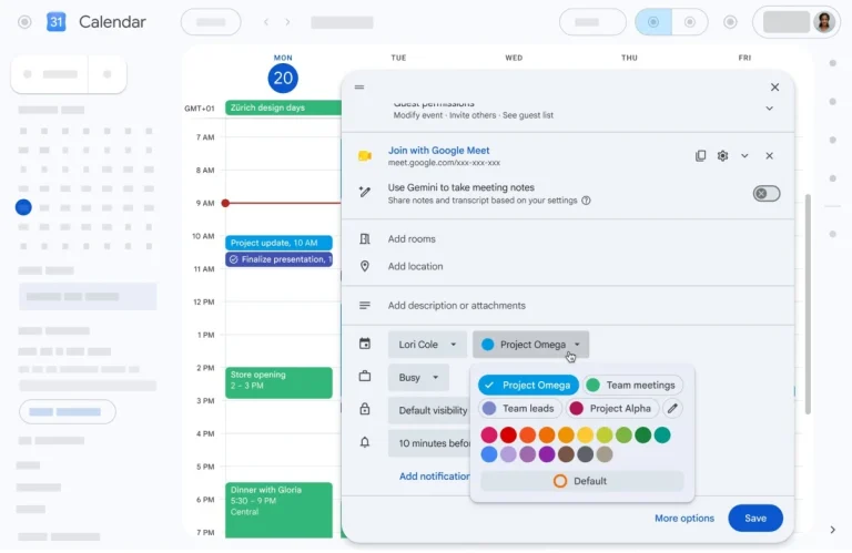 Google Calendar custom colors RGB picker event organization