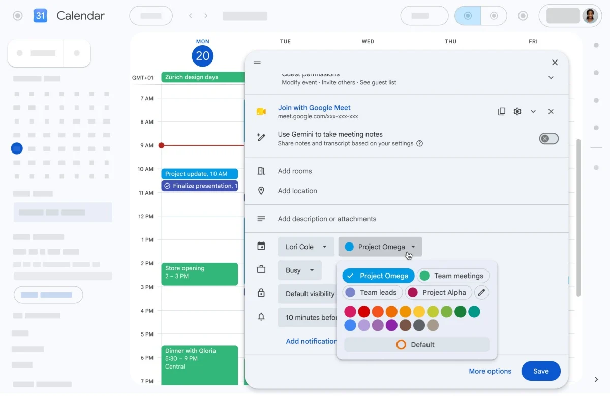 Google Calendar gains RGB colour picker and expands palette