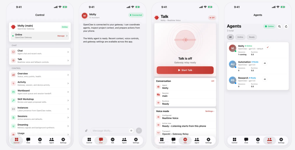 OpenClaw app bringing agentic AI to iOS and Android with deep device permissions for an AI agent assistant