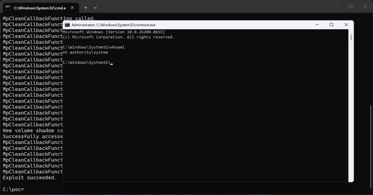 Defender zero day exploit race condition vulnerability