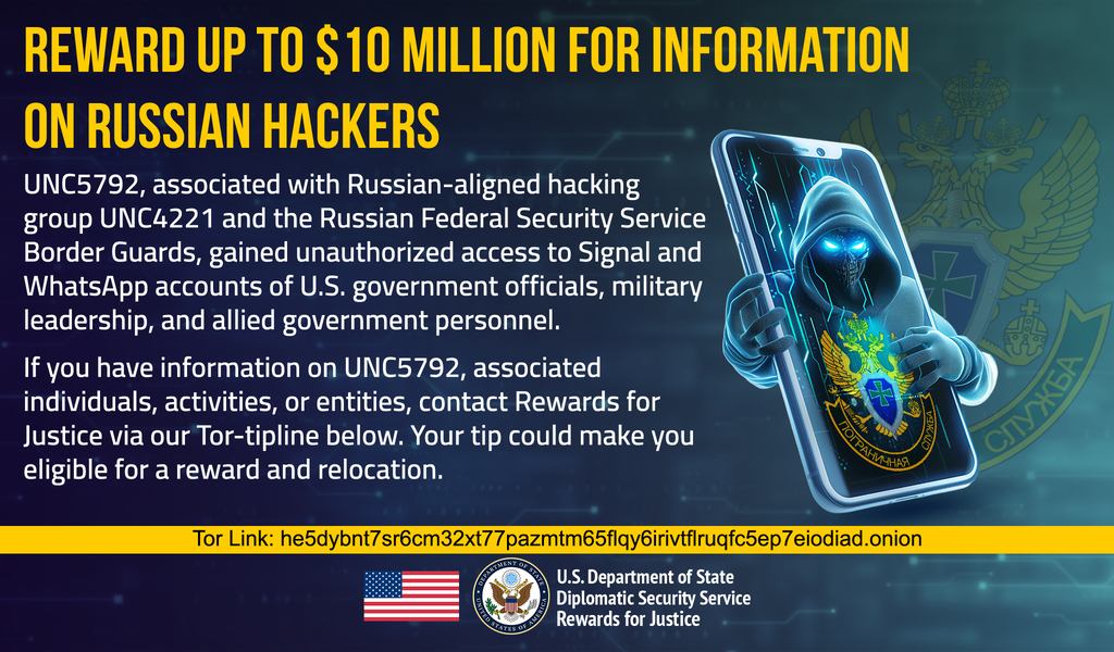US offers $10m bounty on Russian linked Signal/WhatsApp phishers