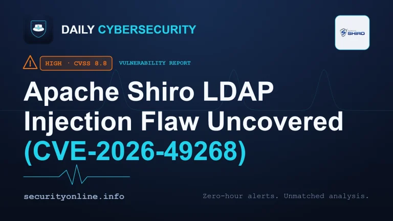 Apache Shiro LDAP Injection showing the DefaultLdapRealm vulnerability flow and CVE-2026-49268 exploit path.