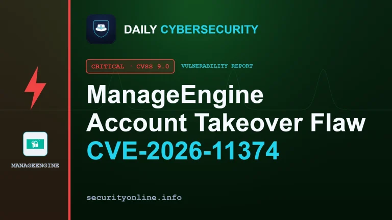 ManageEngine account takeover diagram explaining CVE-2026-11374 SSO ticket prediction