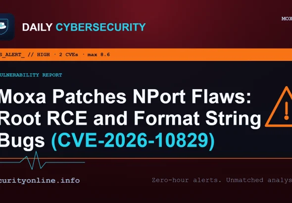 Moxa NPort vulnerability CVE-2026-10829 stack buffer overflow in serial device server