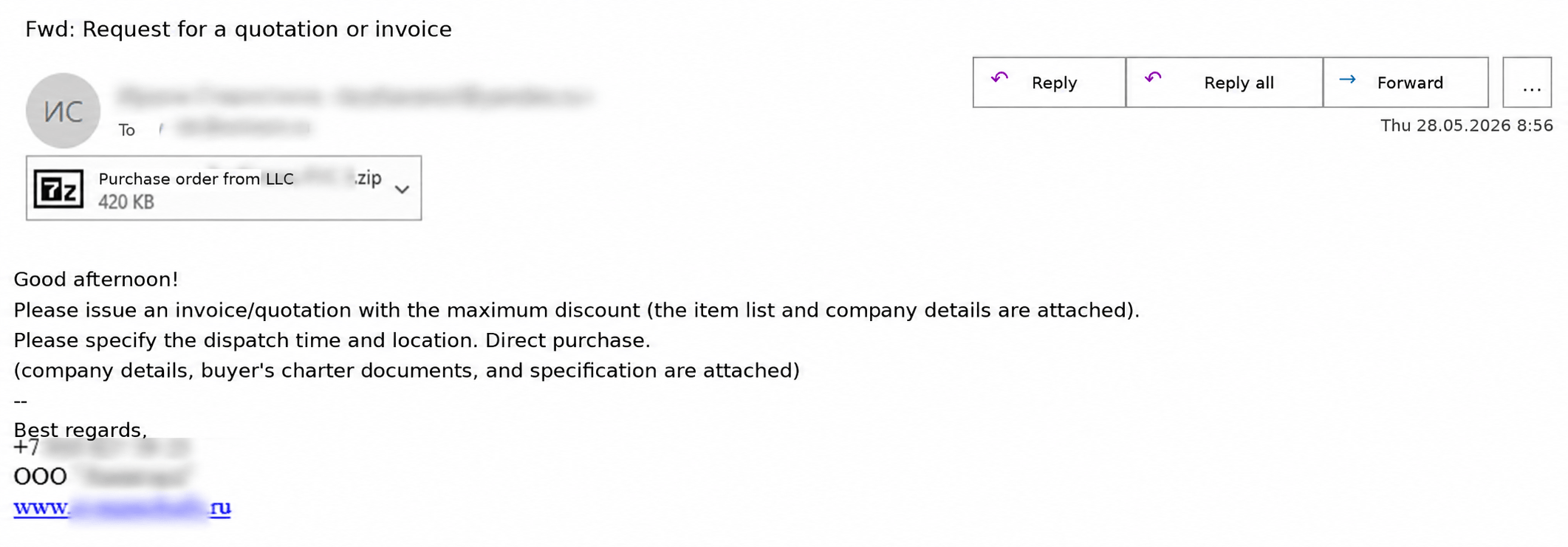 Clubfoot Wolf phishing email delivering NetSupport Manager to Russian companies