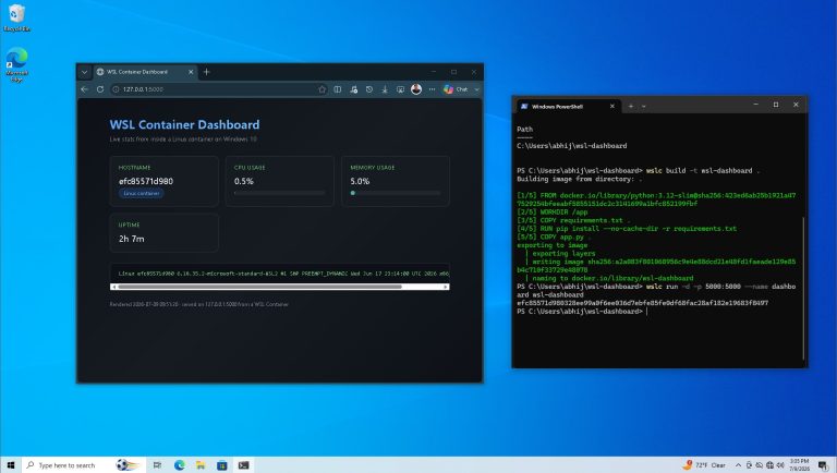 WSL Containers running on Windows 10 without Docker Desktop using wslc command in Windows Terminal