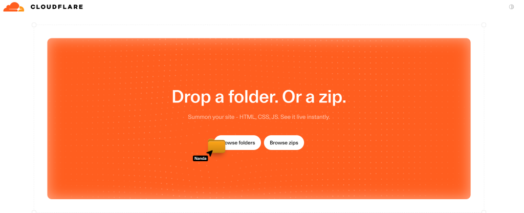 Cloudflare Drop static website hosting interface with instant global deployment.