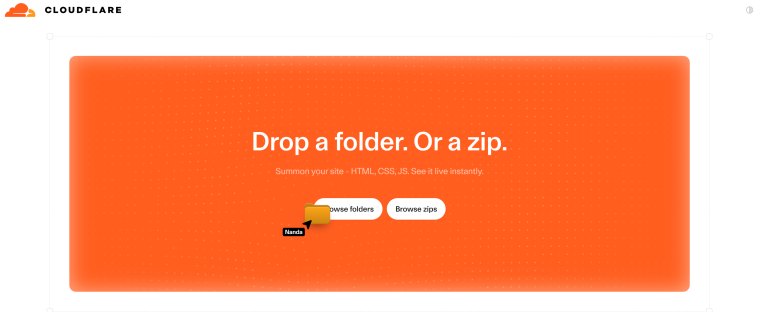 Cloudflare Drop static website hosting interface with instant global deployment.