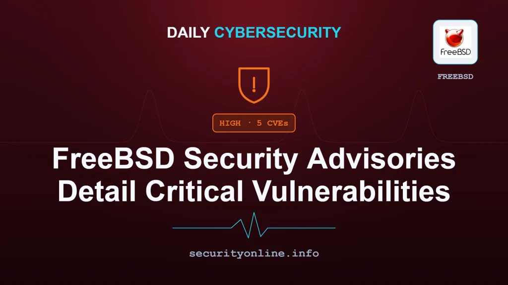 Diagram of system vulnerabilities detailed in FreeBSD security advisories including CVE-2026-49420, CVE-2026-49429, and CVE-2026-49422