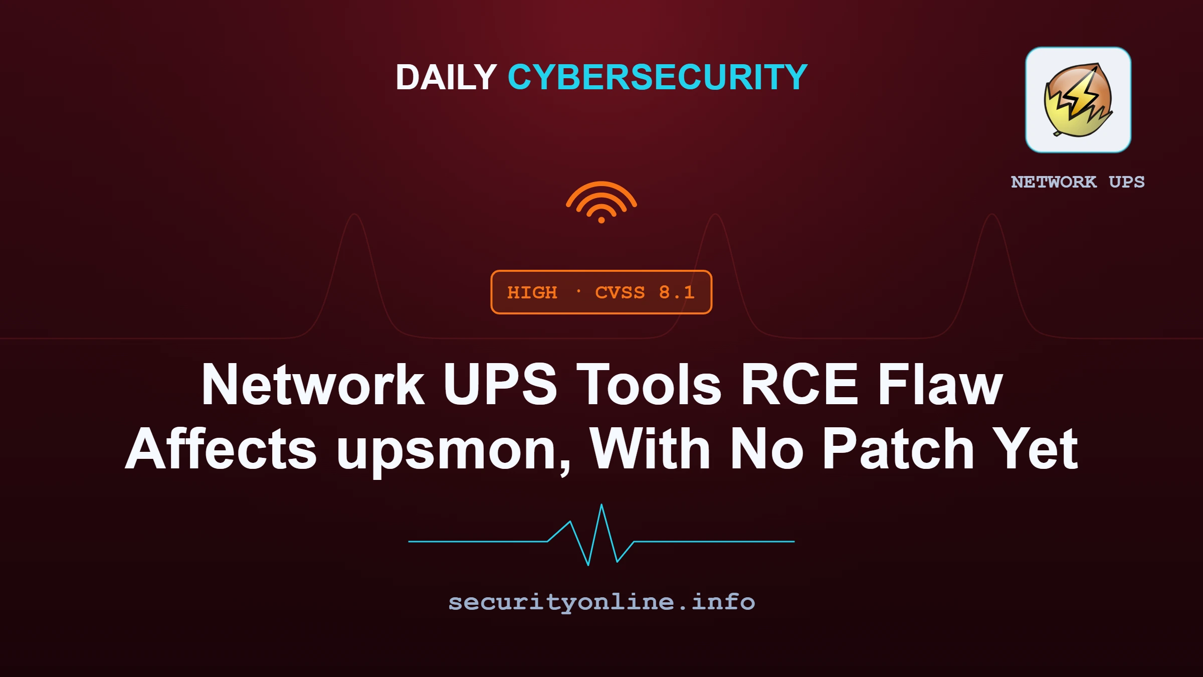 Network UPS Tools RCE advisory showing upsmon command injection via ups.alarm