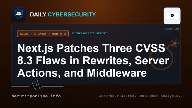 Next.js vulnerabilities diagram showing Server-Side Request Forgery through rewrites and Server Actions in CVE-2026-64645 and CVE-2026-64649